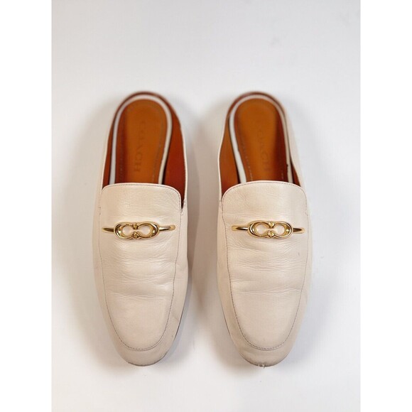 Coach Womens Sandals White Leather Sienna Slide Flat Slip On Mules Designer US 7 - Picture 1 of 10